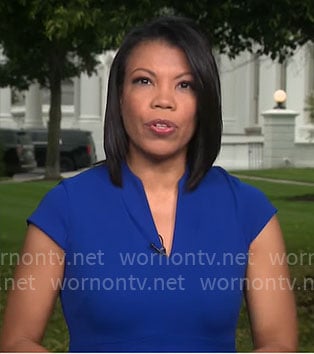 Nikole Killion's blue split-neck dress on CBS Mornings