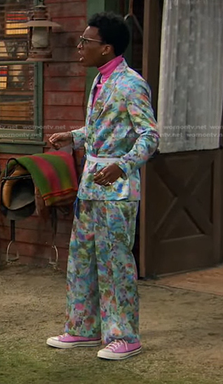 Noah's multicolor print blazer and pants on Bunkd