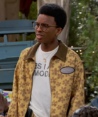 Noah's khaki floral print jacket and pants on Bunkd