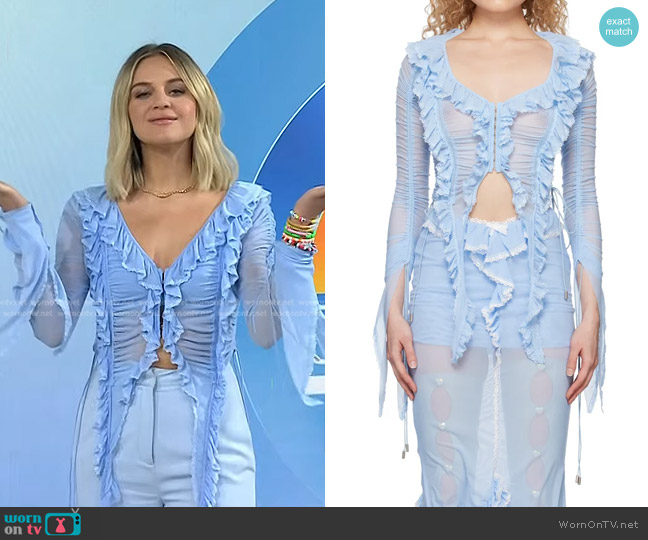 Nodress Blue Lace Trim Blouse worn by Kelsea Ballerini on Today