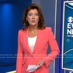 Norah’s pink blazer and trousers on CBS Evening News