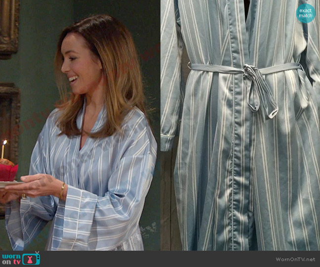 Nordstrom Signature Striped Silk Robe worn by Gwen Rizczech (Emily O'Brien) on Days of our Lives