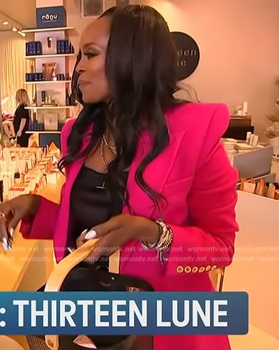 Nyakio Grieco’s pink blazer on Access Hollywood