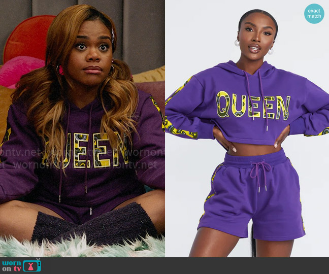 Ofuure Crop Queen Hoodie and Short Set worn by Kourtney (Dara Renee) on High School Musical The Musical The Series