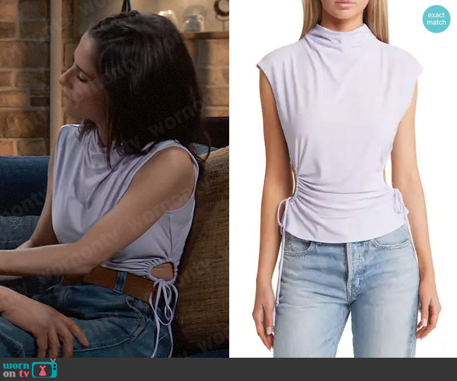 Open Edit Ruched Cutout Mock Neck Top in Purple Calluna worn by Sam McCall (Kelly Monaco) on General Hospital