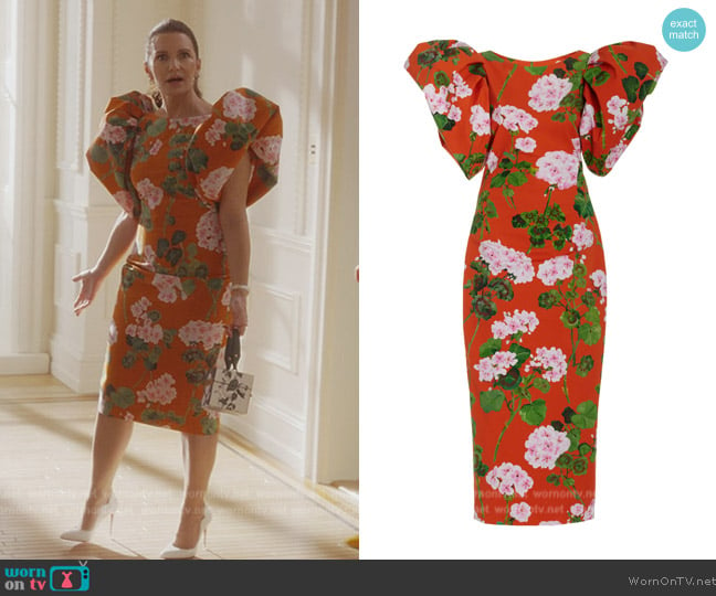 Oscar de la Renta Floral Poplin Midi Dress worn by Charlotte York (Kristin Davis) on And Just Like That