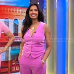 Padma Lakshmi’s pink velvet vest and pants on Good Morning America