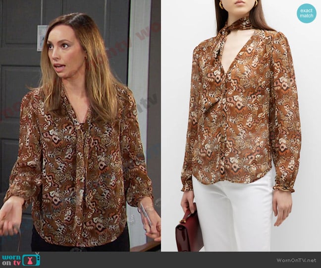 Paige Marcela Silk Blouse in Cinnamon Multi worn by Gwen Rizczech (Emily O'Brien) on Days of our Lives