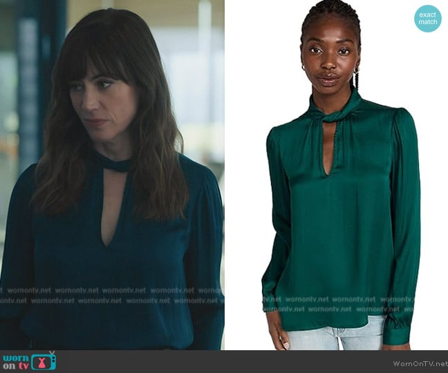 Paige Ceres Top in Midnight Cyan Green worn by Wendy Rhoades (Maggie Siff) on Billions