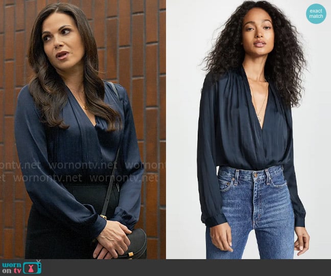 Paige Sevilla Bodysuit in Navy worn by Lisa Trammell (Lana Parrilla) on The Lincoln Lawyer