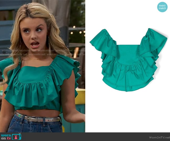 Patrizia Pepe Girl Ruffle-detail blouse worn by Destiny Baker (Mallory James Mahoney) on Bunkd