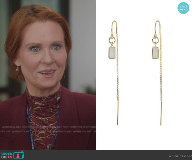 Peggy Li Opal Threader Earrings worn by Miranda Hobbs (Cynthia Nixon) on And Just Like That