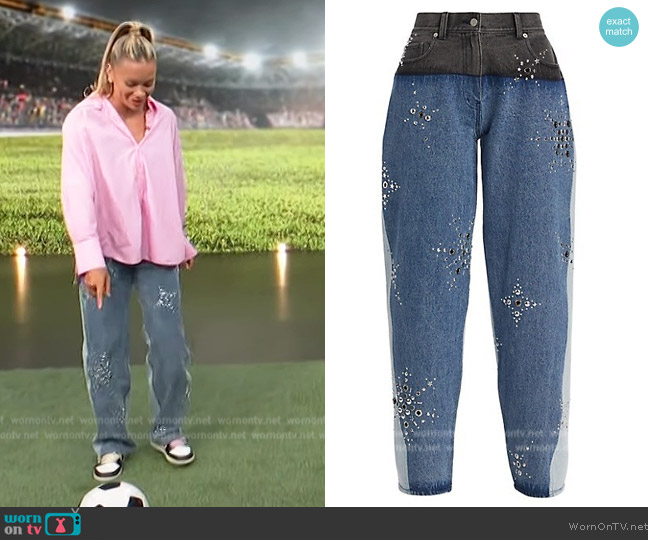 3.1 Phillip Lim Liberty Embellished Multi-Toned Slouchy Jeans worn by Sarah Gorden on Access Hollywood