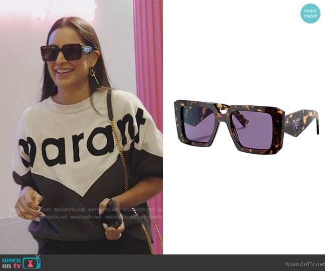 Prada Tortoise Plastic Square Sunglasses worn by Jessel Taank on The Real Housewives of New York City