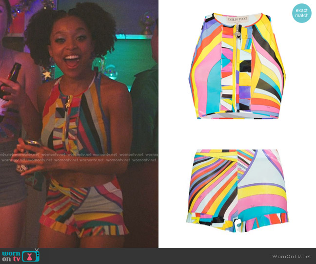 Pucci Iride-Print Racerback Cropped Top and Shorts worn by Nicole (Summer Madison) on The Summer I Turned Pretty