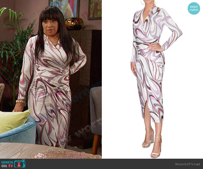 RACHEL Rachel Roy Printed Faux-wrap Dress in Eggshell Swirl worn by Paulina Price (Jackée Harry) on Days of our Lives