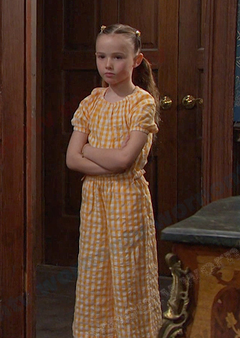 Rachel’s yellow gingham check jumpsuit on Days of our Lives