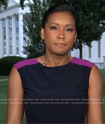Rachel's navy and pink colorblock dress on Good Morning America
