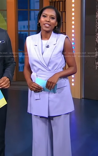 WornOnTV: Rachel’s lilac belted vest and pants on Good Morning America ...