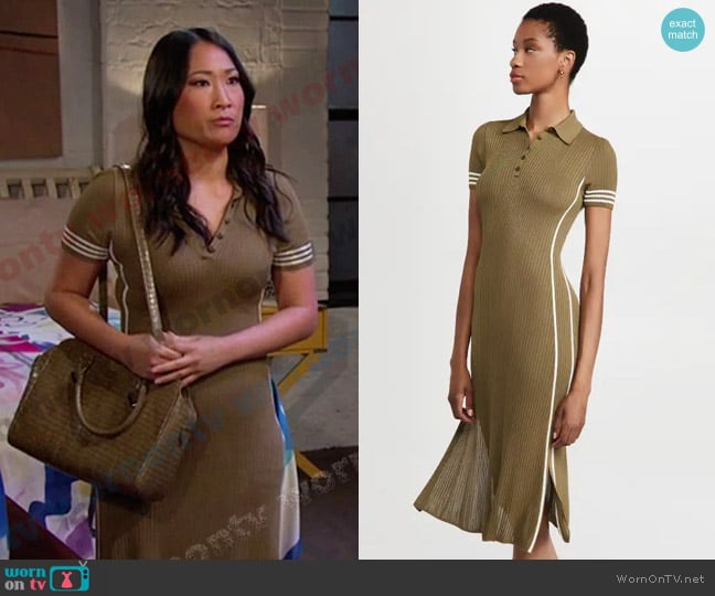 Rag & Bone Peyton Polo Dress in Deep Olive worn by Melinda Trask (Tina Huang) on Days of our Lives