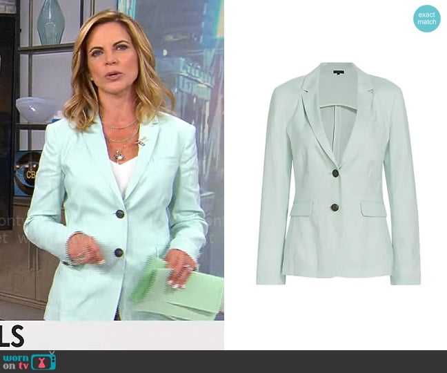 Rag and Bone Razor Linen Blazer in Mint worn by Natalie Morales on CBS Mornings