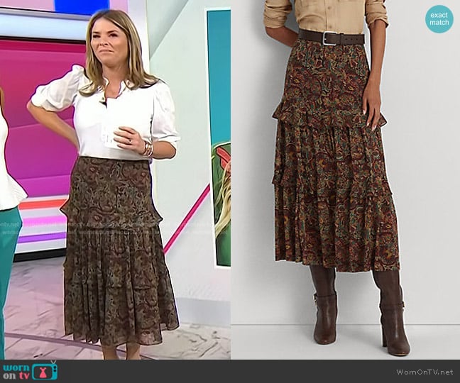 Lauren Ralph Lauren Floral Crinkle Georgette Tiered Skirt worn by Jenna Bush Hager on Today