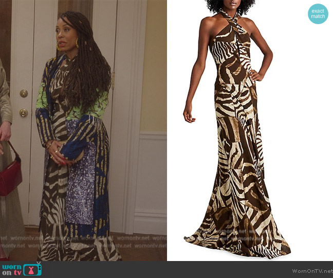 Ralph Lauren Niccola Trumpet-Hem Dress worn by Dr. Nya Wallace (Karen Pittman) on And Just Like That