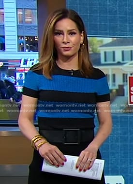 Rebecca's black and blue striped top on Good Morning America