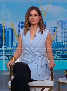 Rebecca's blue tie waist vest on Good Morning America