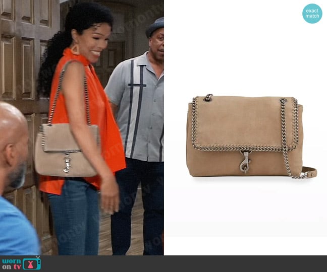 Rebecca Minkoff Edie Suede Woven Chain Flap Shoulder Bag worn by Portia Robinson (Brook Kerr) on General Hospital