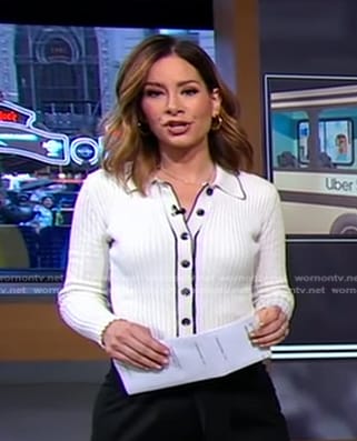 Rebecca’s white ribbed cardigan on Good Morning America