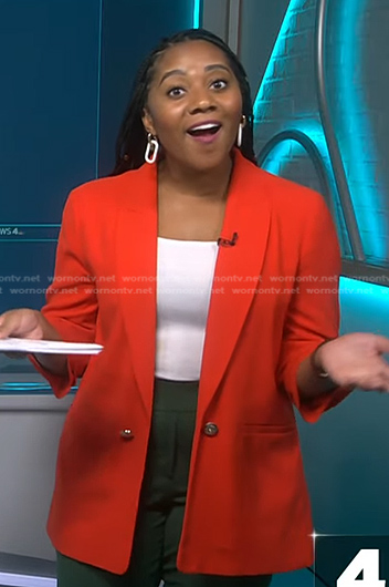Kay Angrum's red ruched sleeve blazer on NBC News Daily