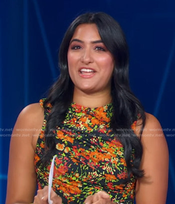 WornOnTV: Reena’s black floral ruched dress on Good Morning America ...