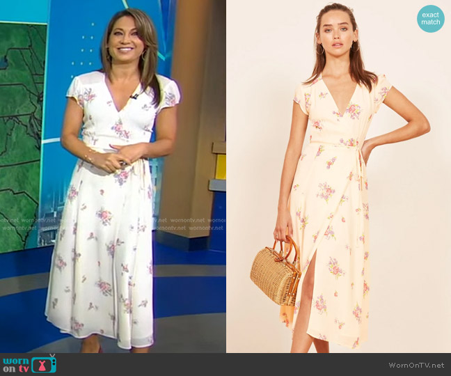 WornOnTV: Ginger’s white floral wrap dress on Good Morning America ...