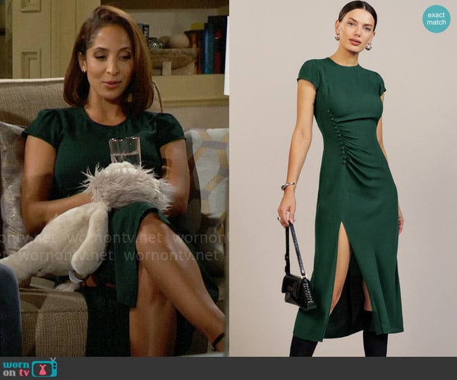 Reformation Frasier Dress in Forest worn by Lily Winters (Christel Khalil) on The Young and the Restless