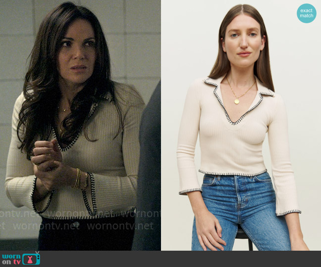 Reformation Nolene Knit Top in Bone worn by Lisa Trammell (Lana Parrilla) on The Lincoln Lawyer