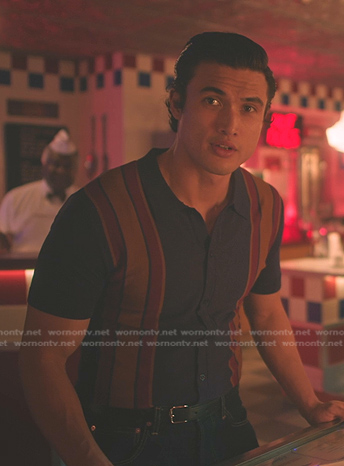 Reggie's navy striped short sleeve shirt on Riverdale
