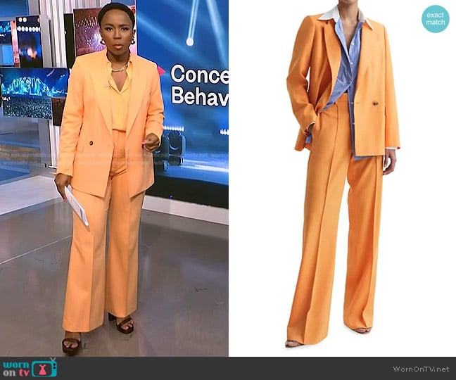 Reiss Emmy Double Breasted Blazer and Trousers worn by Zinhle Essamuah on NBC News Daily