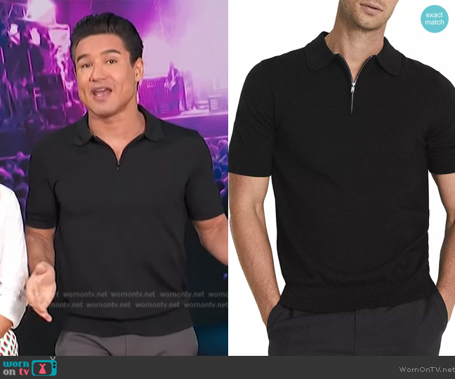 Reiss Maxwell Merino Wool Solid Regular Fit Quarter Zip Polo Shirt worn by Mario Lopez on Access Hollywood