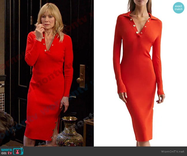 Reiss Rita Rib-Knit Snap Midi-Dress worn by Kristen DiMera (Stacy Haiduk) on Days of our Lives