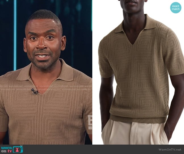 Reiss Thames Pointelle Polo Sweater worn by Justin Sylvester on E! News