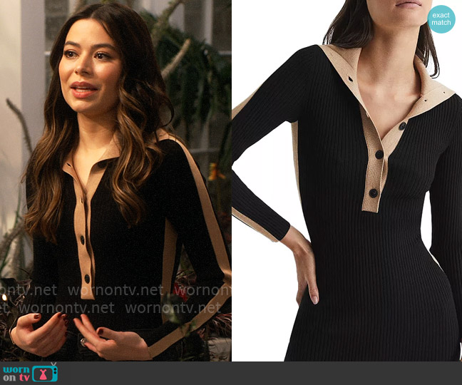 Carly’s black polo top with camel contrast on iCarly (altered)