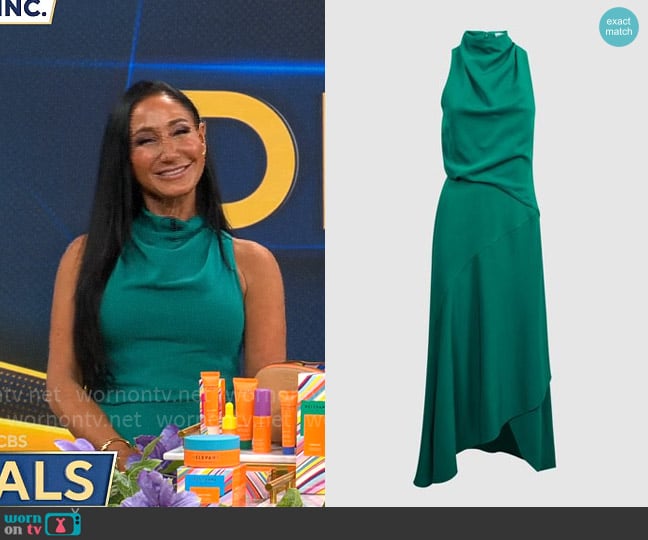 Reiss Giana Dress in Green worn by Elizabeth Werner on CBS Mornings