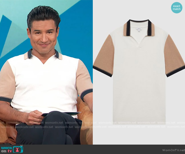 Reiss Kingsford Open Collar Striped T-Shirt worn by Mario Lopez on Access Hollywood