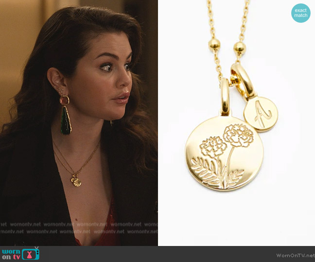 Rellery Marigold Initial Necklace - October Flower worn by Mabel Mora (Selena Gomez) on Only Murders in the Building