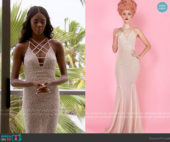 Randi Rahm Pearl Embellished Gown worn by Charity Lawson on The Bachelorette