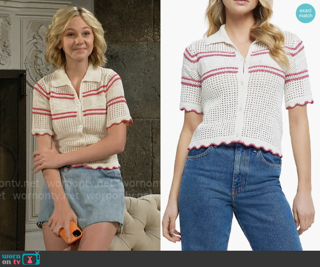 River Island Crochet Polo Sweater worn by Lucy Romalotti (Lily Brooks O’ Briant) on The Young and the Restless