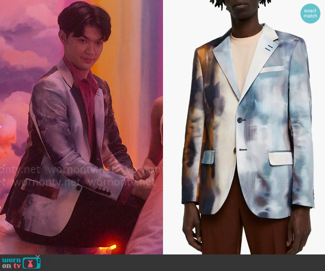 River Island Watercolor Print Sport Coat worn by Tao Xu (William Gao) on Heartstopper