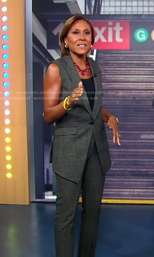 Robin’s grey vest and pants on Good Morning America