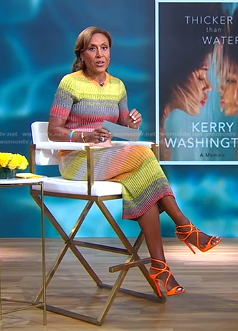 Robin's multicolor striped ribbed knit dress on Good Morning America
